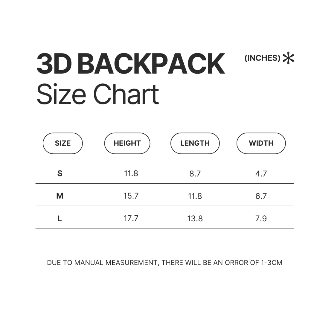 3D Backpack Size Chart - Lemon Demon Shop