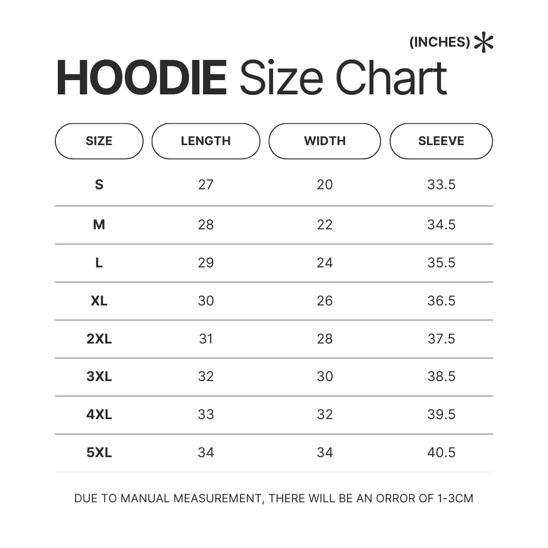 Hoodie Size Chart - Lemon Demon Shop