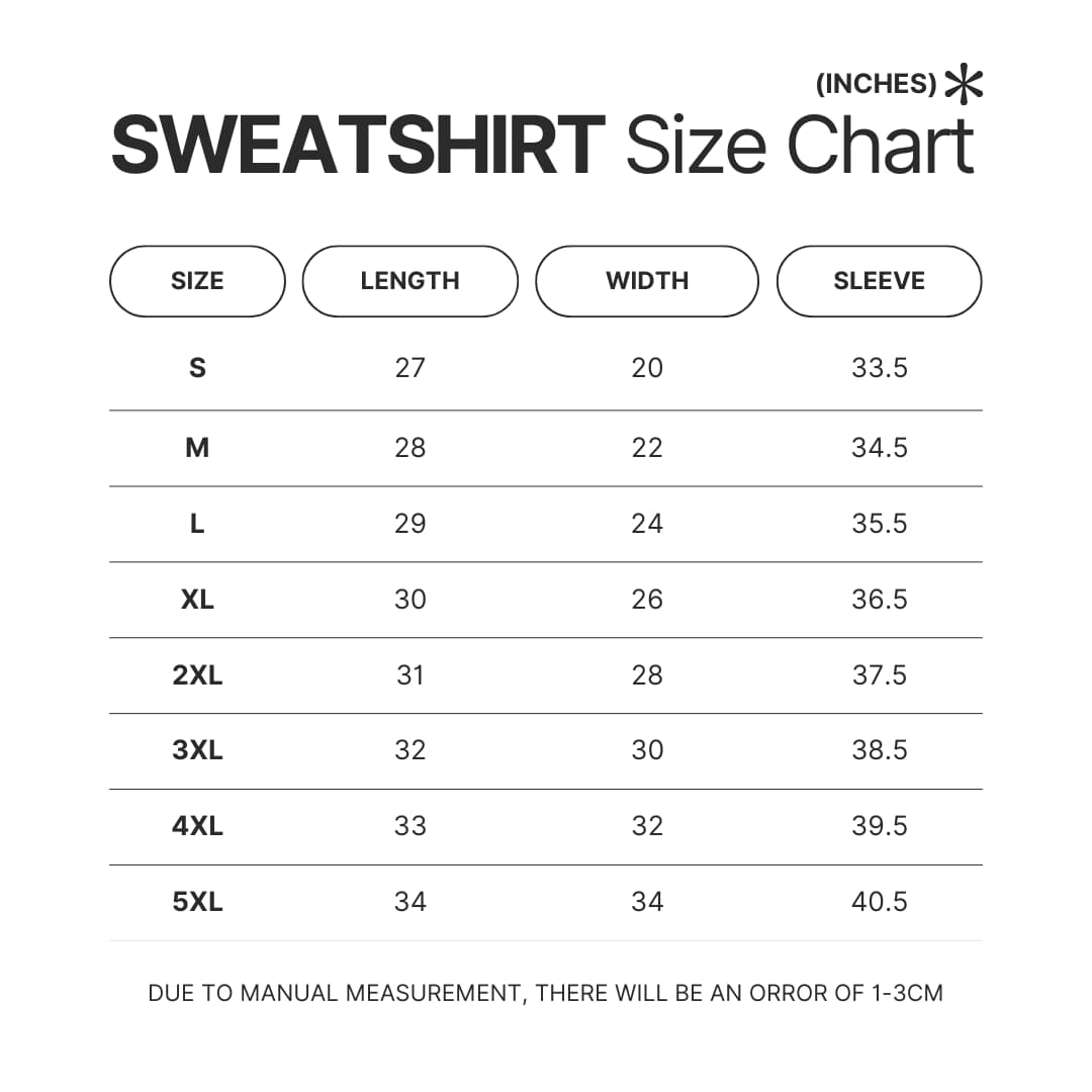 Sweatshirt Size Chart - Lemon Demon Shop