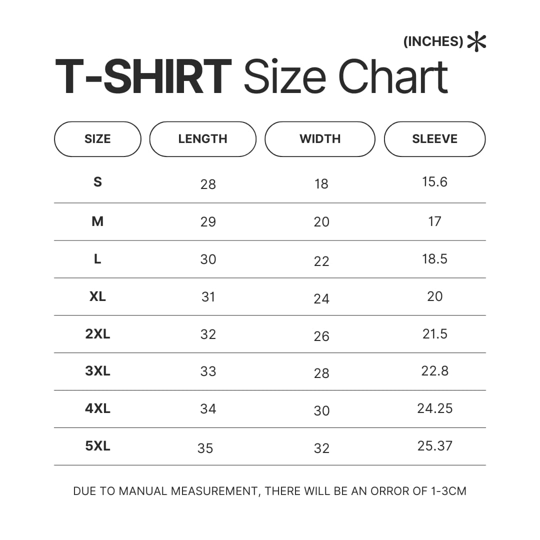 T shirt Size Chart - Lemon Demon Shop