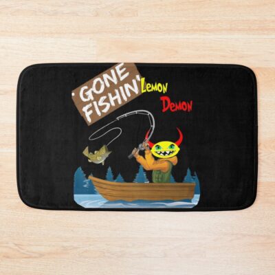 Lemon Demon Has Gone Fishing Bath Mat