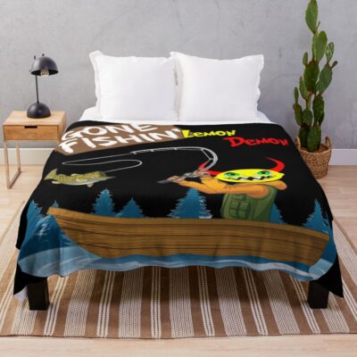 Lemon Demon Has Gone Fishing Throw Blanket