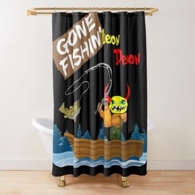 Lemon Demon Has Gone Fishing Shower Curtain